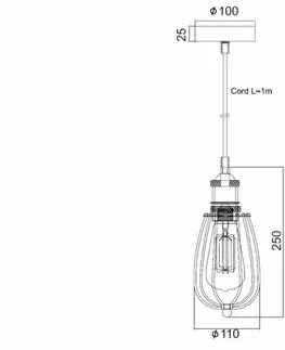 Industriální závěsná svítidla ACA Lighting Vintage závěsné svítidlo KS2047P1BK