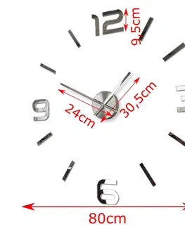 Nástěnné hodiny Designové nalepovací hodiny 80 cm zrcadlové