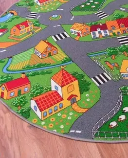 Koberce a koberečky Dywany Lusczow Dětský kulatý koberec City šedo-zelený, velikost kruh 133