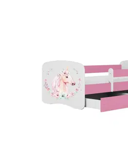 Dětské postýlky Kocot kids Dětská postel Babydreams kůň růžová, varianta 80x180, se šuplíky, s matrací
