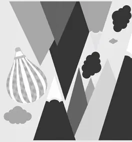 Příroda Moderní černě šedá nálepka na zeď hory a létající balóny 100 x 200 cm