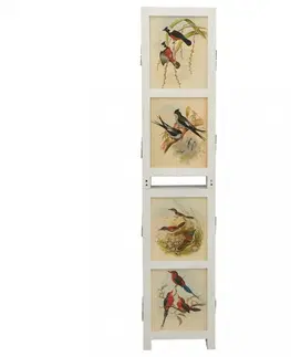 Paravány Paravan bílá / vzor ptáci Dekorhome 178x165 cm (5-dílný)