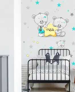 Samolepky na zeď Dětské samolepky na zeď - Tyrkysoví medvídci s hvězdičkou a se jménem