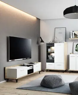 TV stolky ArtCross TV stolek 2D1S BOX-09 Barva: dub sonoma světlá / bílá / černá