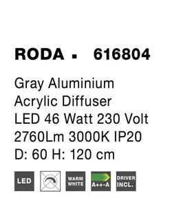 LED lustry a závěsná svítidla NOVA LUCE závěsné svítidlo RODA šedý hliník akrylový difuzor LED 46W 230V 3000K IP20 616804