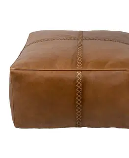 Stoličky Hnědý čtvercový kožený puf s výraznými stehy Sell - 70*70*38 cm Clayre & Eef 50535
