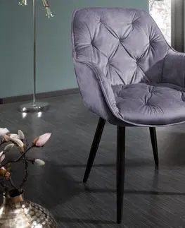 Luxusní jídelní židle Estila Retro designové čalouněné fialové křeslo Milano s područkami 84cm