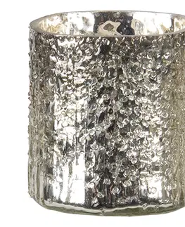Svícny Zlato-stříbrný skleněný svícen Lumis - Ø 8*8 cm Clayre & Eef 6GL3143
