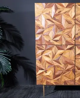 Luxusní a designové skříňky Estila Art deco masivní skříňka Sovoy s přírodním vzorem hnědé barvy a se zlatými nožičkami z kovu 140cm