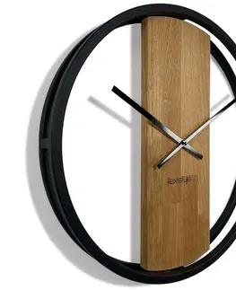 Nástěnné hodiny Moderní hodiny o průměru 50cm v kombinaci dřeva a kovu