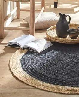 Koberce a koberečky Dvoubarevný kulatý jutový koberec, černá a přírodní
