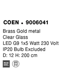 Designová závěsná svítidla NOVA LUCE závěsné svítidlo COEN mosazný zlatý kov čiré sklo G9 1x5W 230V IP20 bez žárovky 9006041