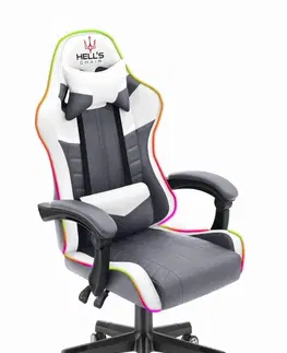 Herní křesla Herní židle HC-1004 LED RGB šedobílá