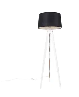 Stojaci lampy Moderní stativ bílý s černým plátěným odstínem 45 cm - Tripod Classic