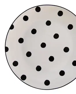 Talíře Porcelánový jídelní talíř s černými puntíky Black Dot - Ø 26*2 cm Clayre & Eef BDFP