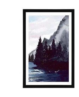 Příroda Plakát s paspartou zimní kreslená krajina