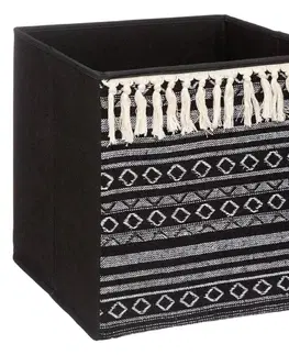 Úložné boxy DekorStyle Úložný textilní box Tassel 31 cm černý/bílý