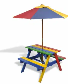 Dětský zahradní svět Dětský piknikový stůl s lavičkami a slunečníkem