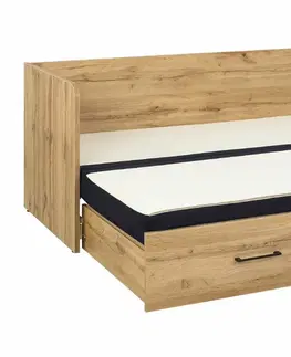 rozkládací Rozkládací postel s matracemi a polštáři TETRIS, dub wotan/černá
