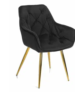 Židle DekorStyle Prošívaná židle HANE černá/zlatá