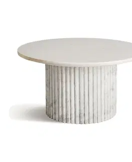 Designové a luxusní konferenční stolky Estila Luxusní mramorový bílý kulatý konferenční stolek Demetrios s antickým žebrovaným designem nohy 80 cm