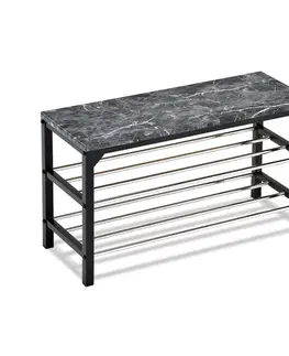 Botníky Botník/taburet 2 patra Black marble, 77 x 29 x 42 cm