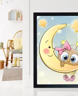 Obrazy do dětského pokoje Tabulka zlatučké sovičky na měsíčku