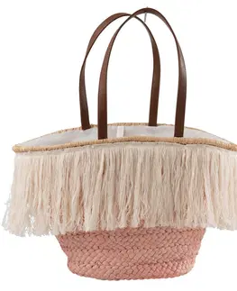 Nákupní tašky a košíky Světle růžová plážová taška/ košík s třásněmi Beach tassel  - 48*18*30cm J-Line by Jolipa 93738 světle růžová
