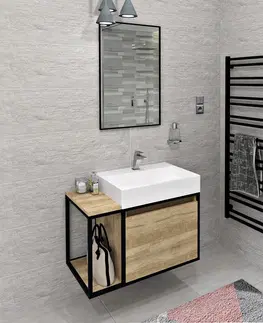 Koupelnový nábytek SAPHO SKARA umyvadlová skřňka 80x49,5x46,5cm, černá mat/dub Alabama CG003-2222