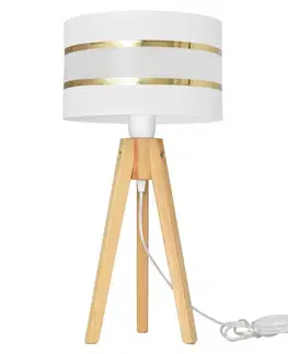 Lampy  Stolní lampa HELEN 1xE27/60W/230V bílá/zlatá/borovice 
