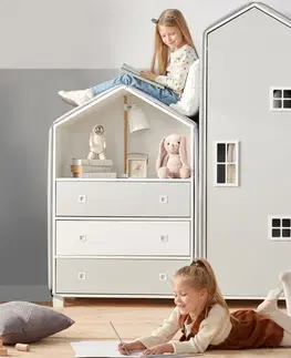 Dětský nábytek Konsimo Komoda ve tvaru domečku MIRUM šedá/bílá