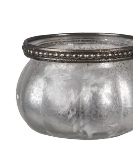 Svícny Šedo-stříbrný skleněný svícen na čajovou svíčku - Ø 9*6 cm Clayre & Eef 6GL4379