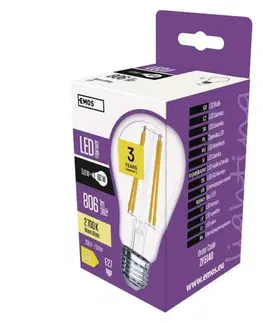 LED žárovky EMOS LED žárovka Filament A60 / E27 / 5,9 W (60 W) / 806 lm / teplá bílá ZF5140