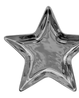Mísy a misky Stříbrná keramická miska ve tvaru hvězdy Silver Star - 20*19*2 cm Clayre & Eef 6CE1465