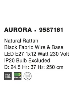 Designová závěsná svítidla NOVA LUCE závěsné svítidlo AURORA přírodní ratan černý kabel E27 1x12W IP20 bez žárovky 9587161