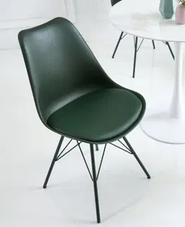 Luxusní jídelní židle Estila Moderní jídelní židle Scandinavia s tmavě zeleným čalouněním z eko-kůže 85cm
