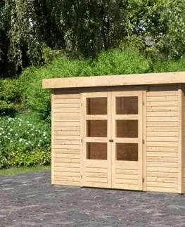Dřevěné plastové domky Dřevěný zahradní domek ASKOLA 5 s přístavkem 280 Lanitplast Šedá