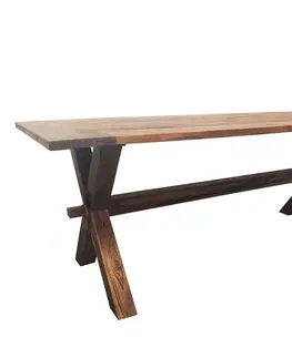 Designové a luxusní jídelní stoly Estila Ručně vyráběný jídelní stůl Camile v koloniálním stylu z masivního teakového dřeva a překříženými nožičkami 200cm