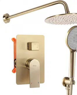 Sprchy a sprchové panely REA Podomítkový sprchový set s instalačním boxem Verso zlatý - podomítková baterie, dešťová a ruční sprcha