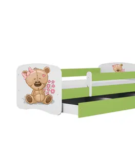 Dětské postýlky Kocot kids Dětská postel Babydreams medvídek s motýlky zelená, varianta 80x160, bez šuplíků, bez matrace