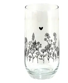 Sklenice Sklenička na nápoj s květinami Flora And Fauna - Ø 6*14 cm / 280 ml Clayre & Eef 6GL4081