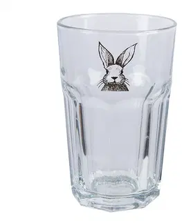 Sklenice Sklenička na vodu s králíčkem Rabbit Cartoon - Ø 7*12 cm / 300 ml Clayre & Eef RAEGL0004