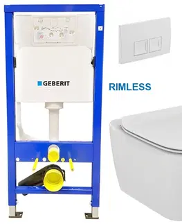 Záchody GEBERIT DuofixBasic s bílým tlačítkem DELTA50 + WC Ideal Standard Tesi se sedátkem RIMLESS 458.103.00.1 50BI TE2