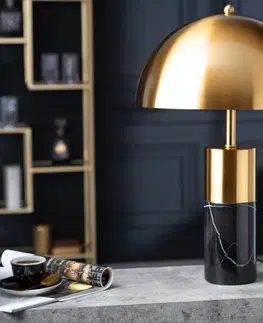 Luxusní a designové stolní lampy Estila Art-deco moderní stolní lampa Jaspeado v černo-zlaté barvy s kulatým kovovým stínítkem 35cm