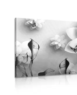Černobílé obrazy Obraz abstraktní květiny v černobílém provedení