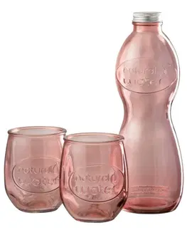 Sklenice Růžová skleněná láhev a 2skleničky Natural - Ø 10*26cm J-Line by Jolipa 4201