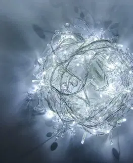 LED řetězy DecoLED Světelný řetěz s krystalky - 8m, ledově bílá s flash