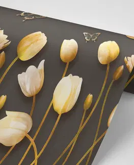 Abstraktní tapety Tapeta tulipány se zlatým motivem