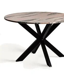 Designové a luxusní jídelní stoly Estila Luxusní moderní kulatý jídelní stůl Thanda z růžového mramoru s tmavou kresbou 120 cm