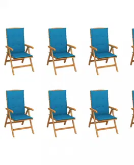 Zahradní židle Skládací zahradní židle s poduškami 8 ks teak / látka Dekorhome Tmavě zelená